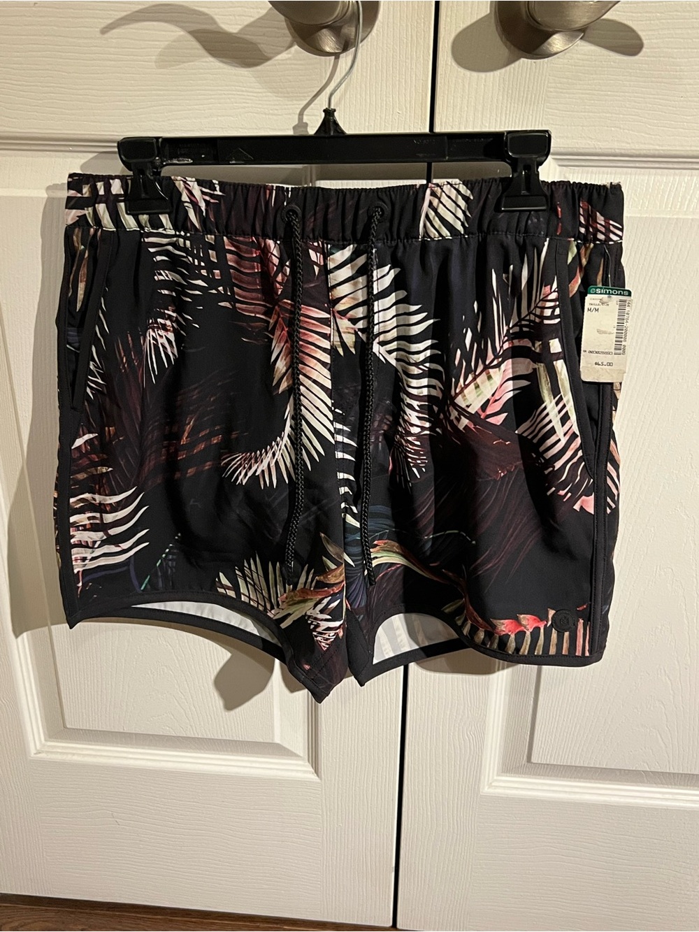 Simons Black Tropical Palm-Print Men’s Swim Trunks